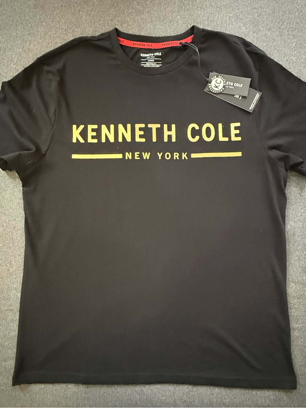Kenneth Cole Black Short Sleeve Tee with Yellow Logo